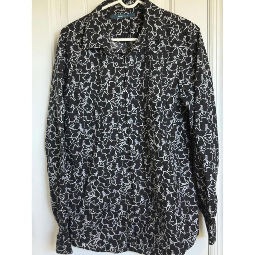 Perry Ellis Shirt Mens XL Black White Button Up Long Sleeve